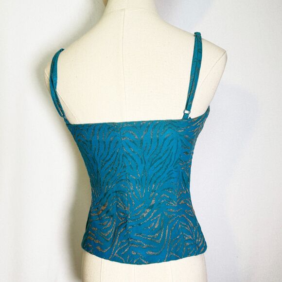 Vintage | 1990s | Georgiou | Blue and Metallic Gold Animal Print Bustier | Sz 4 - Picture 2 of 9